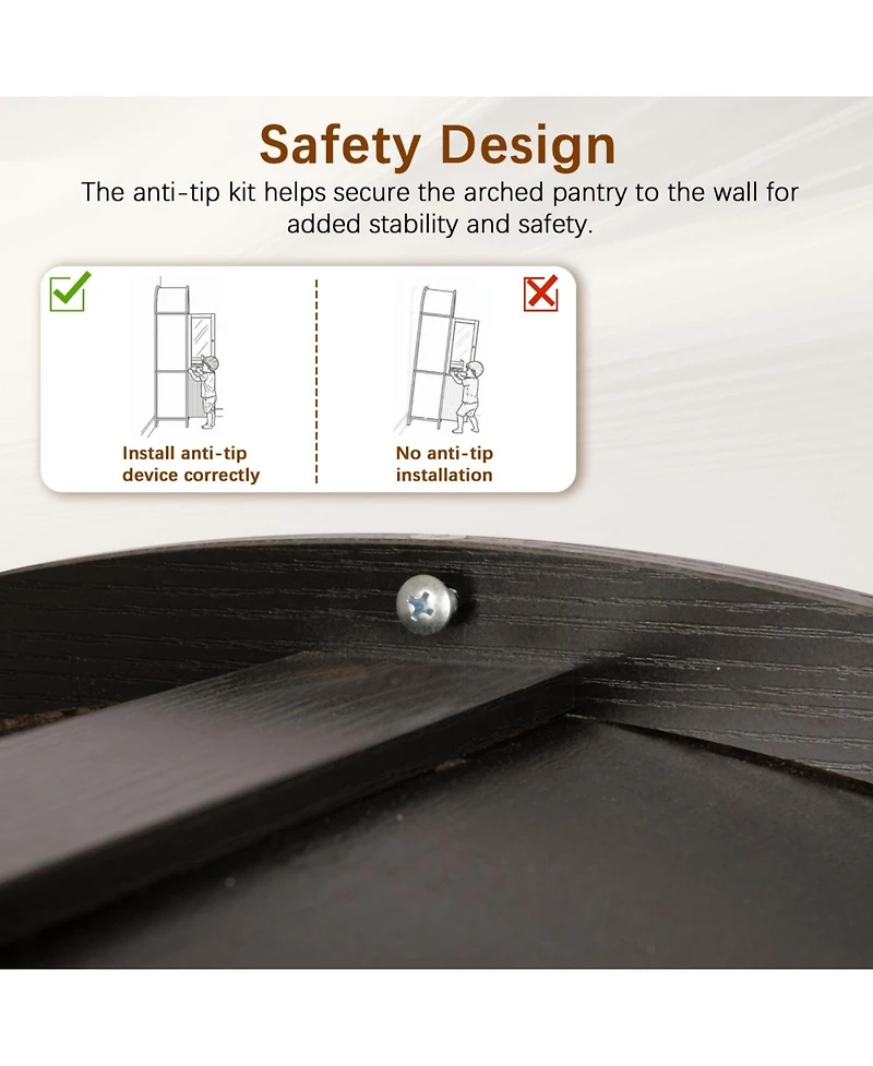 Streamdale Furniture Streamdale 71" Fluted Tall Arched Pantry Cabinet with Adjustable Shelves & Hidden Drawer, Black