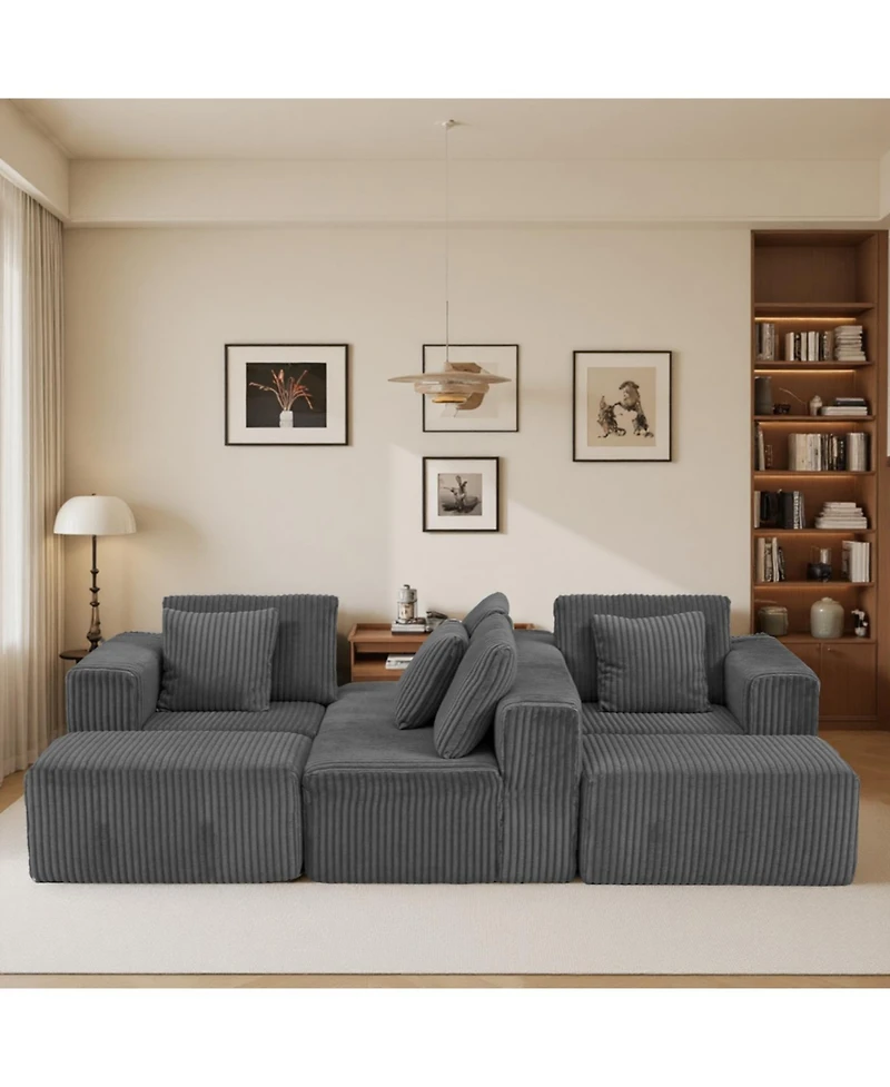 Streamdale Furniture Streamdale Modular U-Shaped 4-Seater Sofa, 132-inch, Reversible Chaise, Gray Corduroy