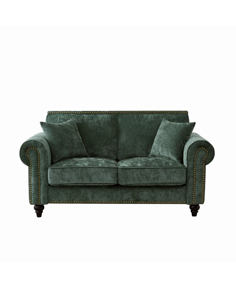 Streamdale 63" Modern Chenille 2-Seater Sofa with Rolled Arms, Wood Legs, Green