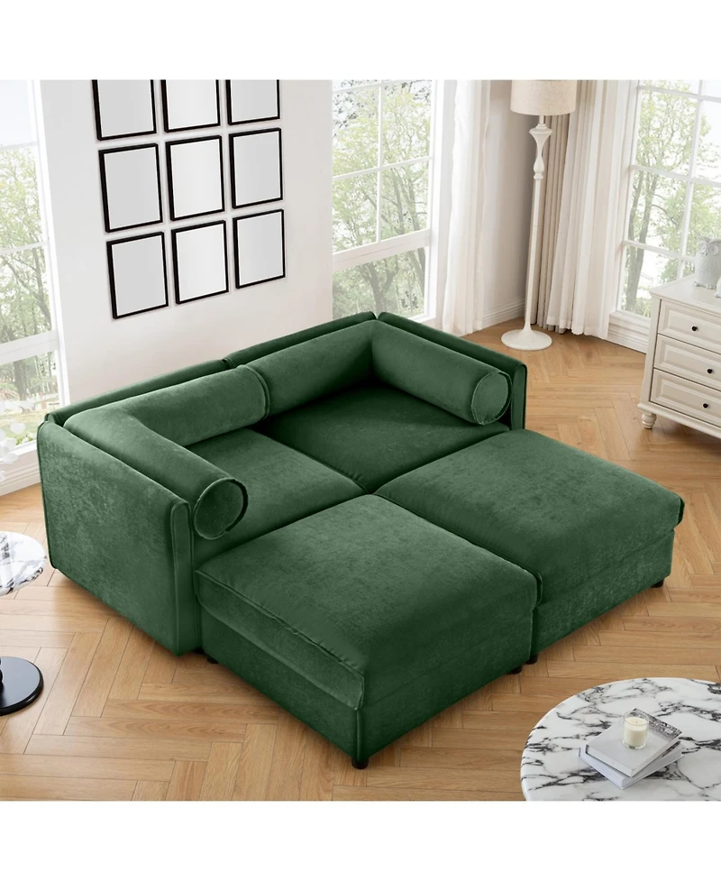 Streamdale Furniture Stylish Green Chenille 2-Seater Sofa with 2 Ottoman Storage Seats