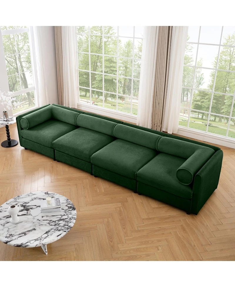 Streamdale Furniture Modular Green 4-Seat Sectional Sofa with Storage and Cylindrical Backrest