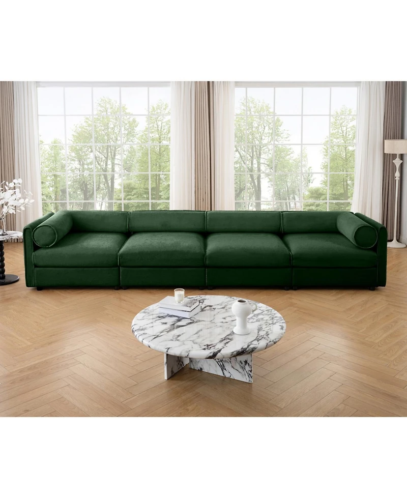 Streamdale Furniture Modular Green 4-Seat Sectional Sofa with Storage and Cylindrical Backrest
