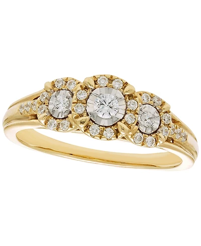 Macy's Diamond 3-Stone Halo Ring (1/4 ct. t.w.) in 10k Yellow Gold