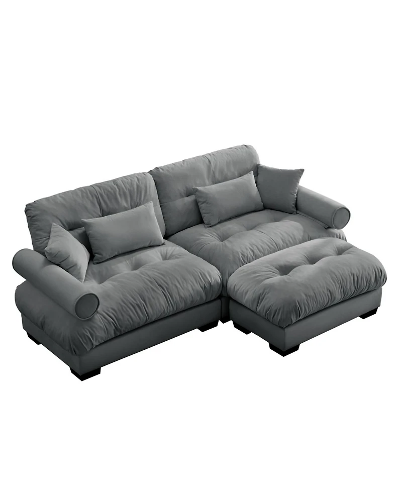 Streamdale Furniture Streamdale Oversized Modern Velvet Two-Seater Sofa with Ottoman & Pillows, Grey