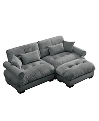 Streamdale Furniture Streamdale Oversized Modern Velvet Two-Seater Sofa with Ottoman & Pillows, Grey