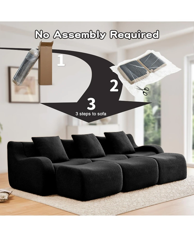 Streamdale Furniture Three-Seat Boneless Sofa, Teddy Fabric, No Assembly, Black