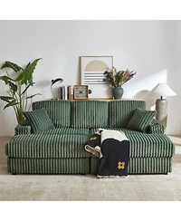 Streamdale Furniture Streamdale 84Inch Corduroy 3-Seater Sofa with Pillows, Ottomans, Storage & Cup Holders