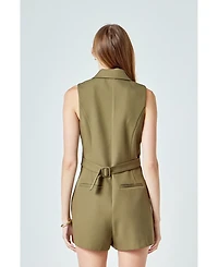 endless rose Women's Notch Collared Sleeveless Romper