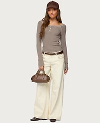 Edikted Women's Ensley Contrast Stitch Henley Top