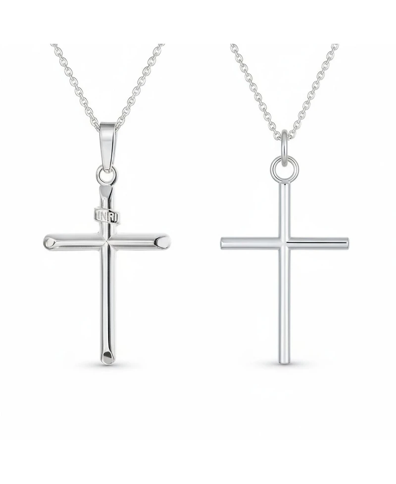 Bling Jewelry Set of 2 Minimalist Medium & Large Cross Pendant Necklace Sterling Silver