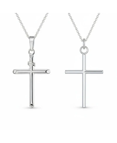 Bling Jewelry Set of 2 Minimalist Medium & Large Cross Pendant Necklace Sterling Silver