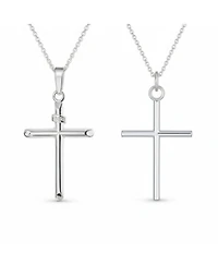 Bling Jewelry Set of 2 Minimalist Medium & Large Cross Pendant Necklace Sterling Silver