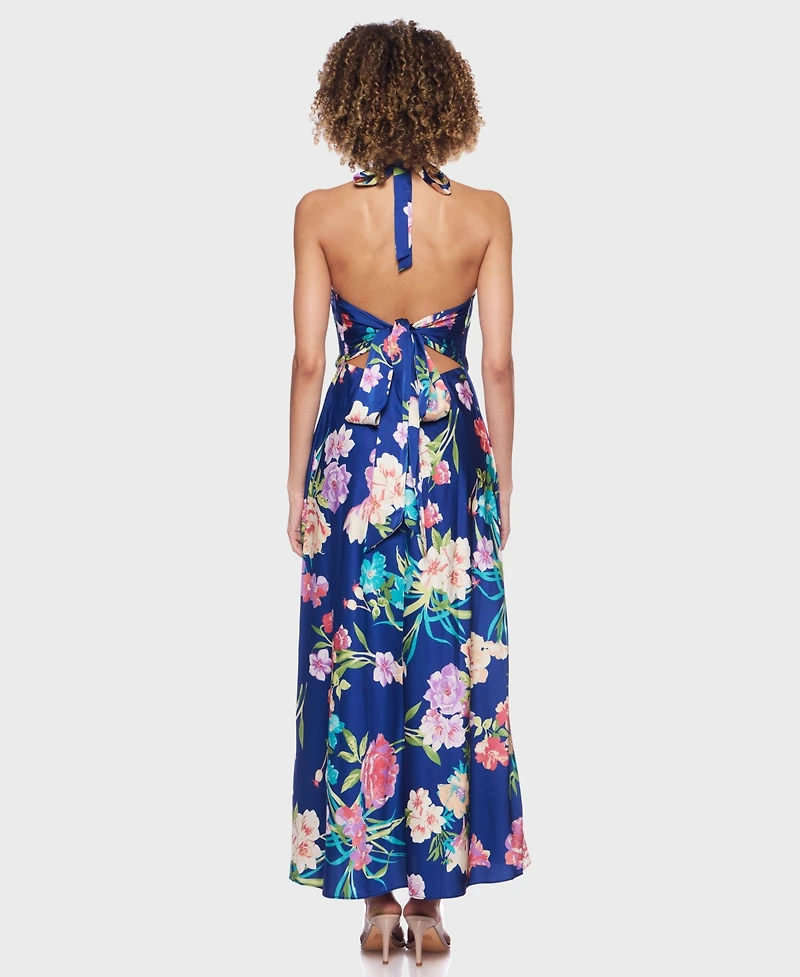 Alex & Sophia Women's Halter Tie-Back Long Dress