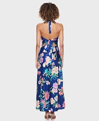Alex & Sophia Women's Halter Tie-Back Long Dress
