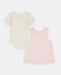 Calvin Klein Baby Girls' Printed Bodysuit and Applique Detail Skirtall, 2-Piece Set