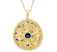 by Adina Eden Blue Cubic Zirconia Gold Plated Textured Coin Necklace