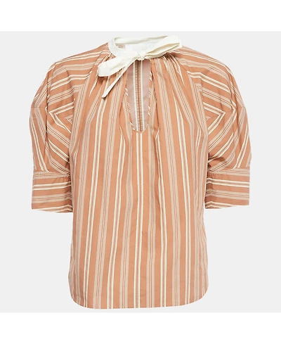 Pre-Owned Chloe Women's Brown Stripe Print Silk Neck Tie Up Top