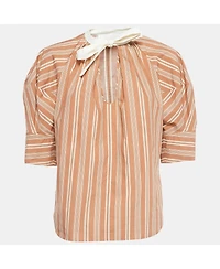 Pre-Owned Chloe Women's Brown Stripe Print Silk Neck Tie Up Top