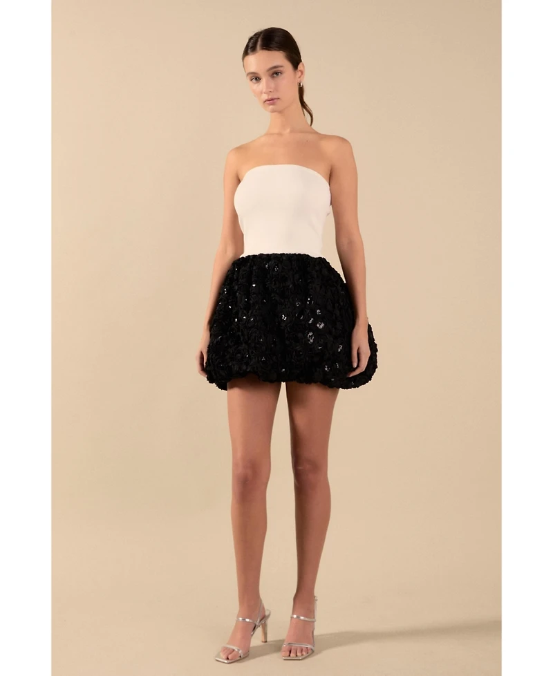 endless rose Women's Textured Strapless Voluminous Mini Dress