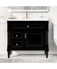 Casainc Bathroom Vanity with Ceramic Sink Flip Drawer Adjustable Shelf