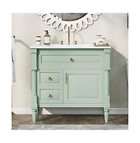 Casainc Bathroom Vanity with Ceramic Sink Flip Drawer Adjustable Shelf