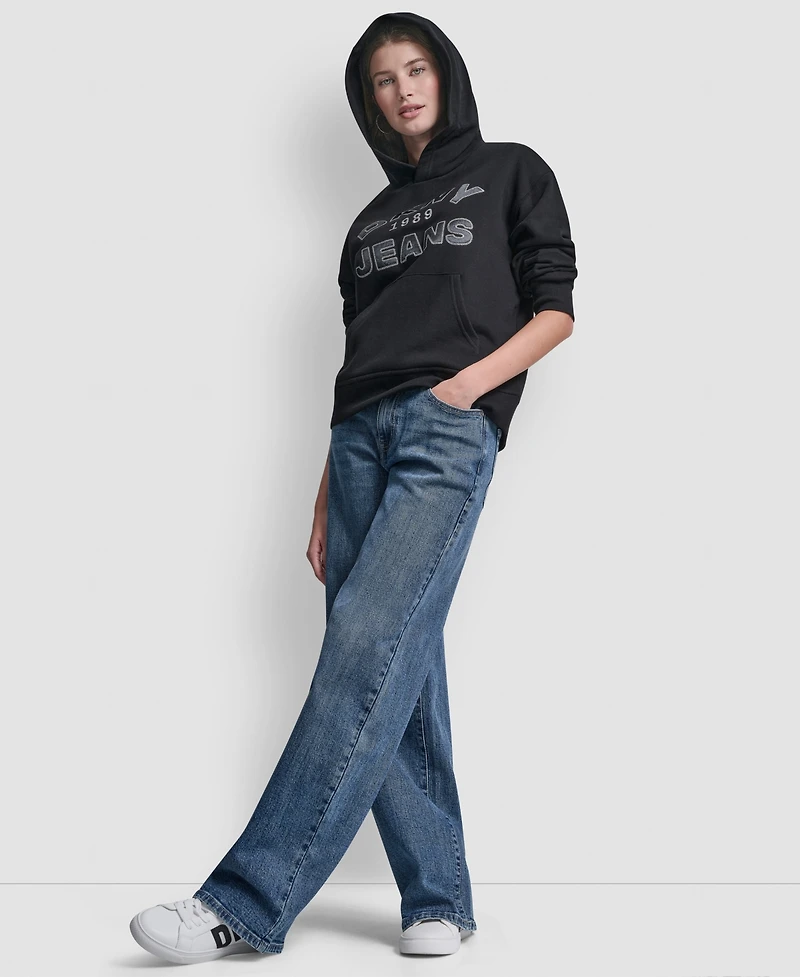 Dkny Jeans Women's Applique Chainstitch Logo Hoodie