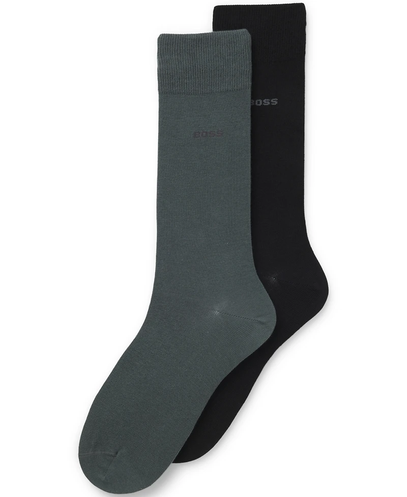 Hugo Boss Men's Solid Crew Length Socks, 2-Pack