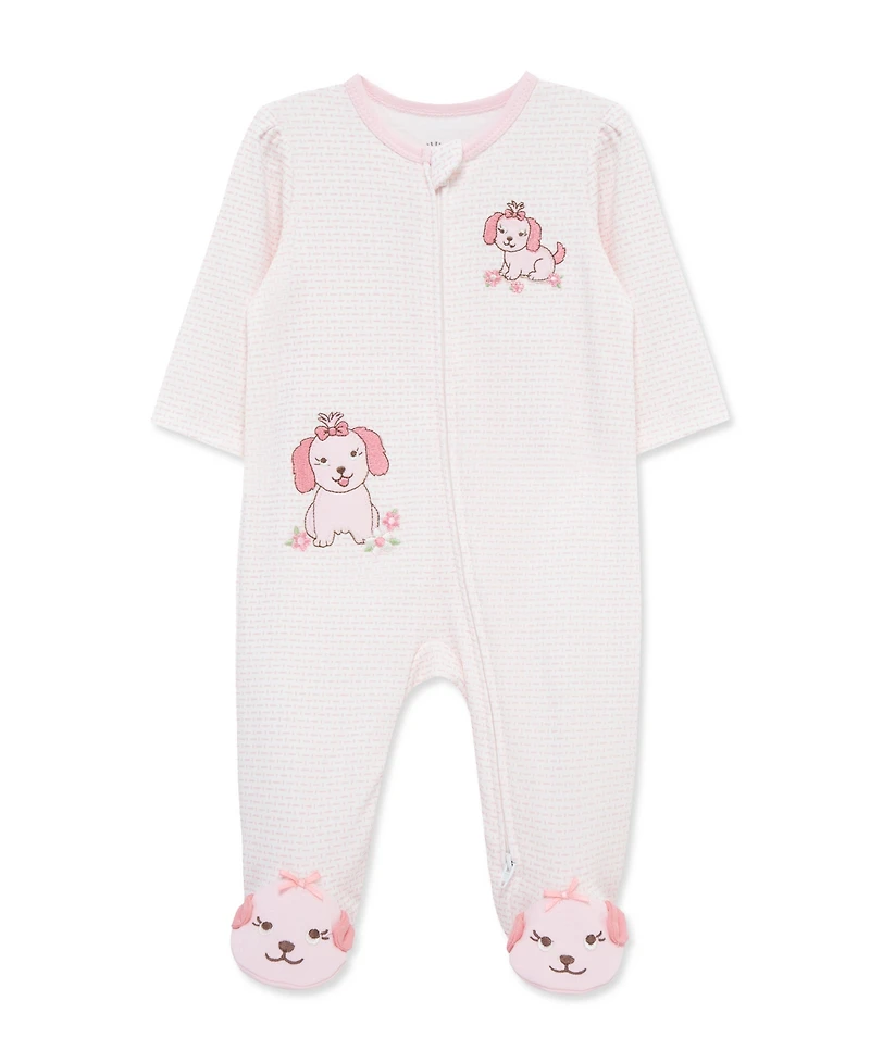 Little Me Baby Girls' Lovely Pups Footed Coverall