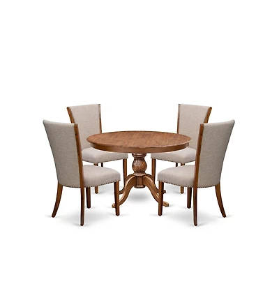 Luxe by East West Furniture 5 Piece Dinette Set Consists Of 48" Round Dining Table In Light Tan Color