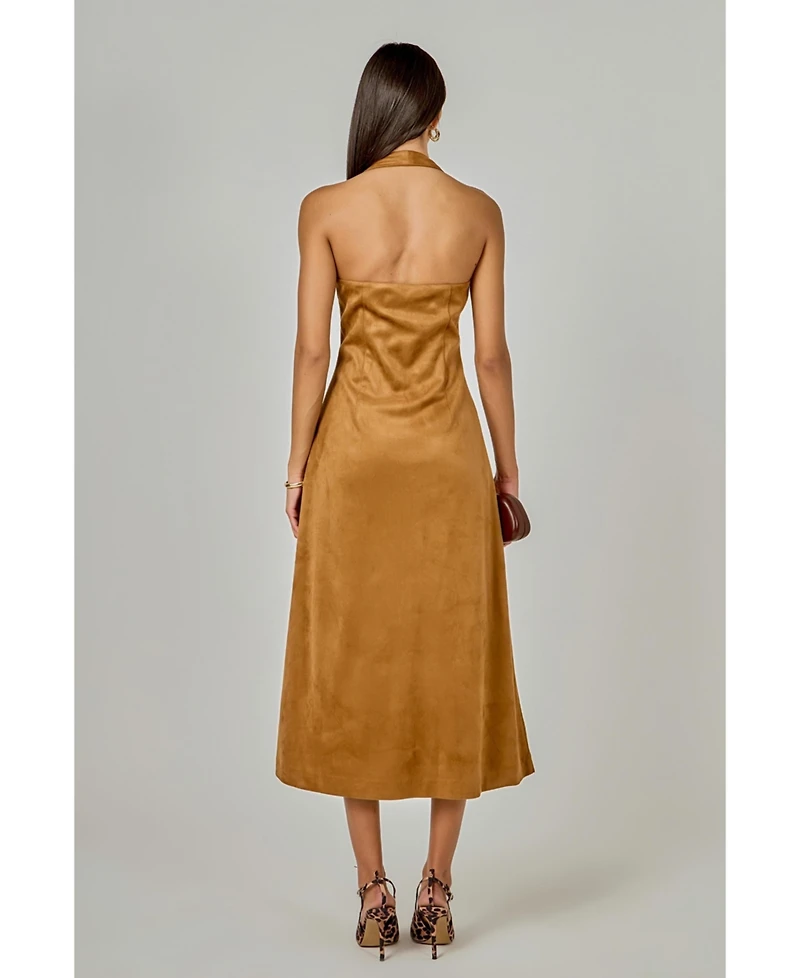 endless rose Women's Suede Fitted Midi Dress