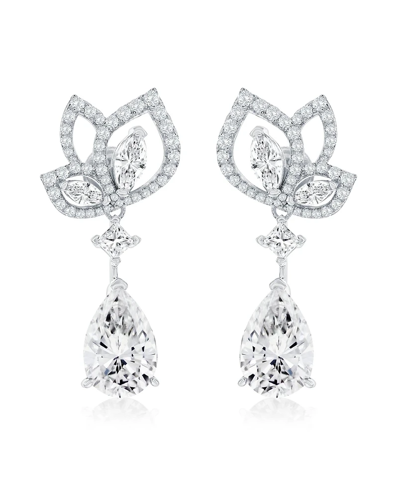 Suzy Levian Gala Collection Sterling Silver Pear Shape Cubic Zirconia Drop Floral Earrings