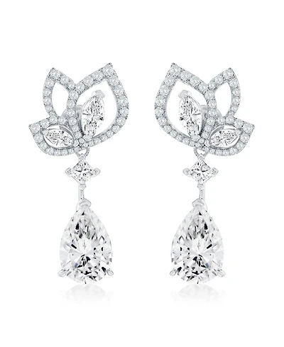 Suzy Levian Gala Collection Sterling Silver Pear Shape Cubic Zirconia Drop Floral Earrings
