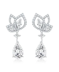 Suzy Levian Gala Collection Sterling Silver Pear Shape Cubic Zirconia Drop Floral Earrings