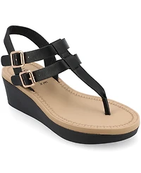 Journee Collection Womens Bianca Medium and Wide Width Comfort System Wedge Heel Buckle Sandals