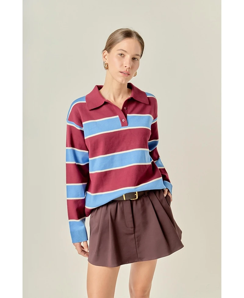 English Factory Women's Striped Polo Knit Shirt