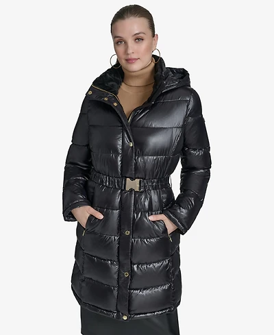 Halston Women's Stand Collar Belted Puffer Coat