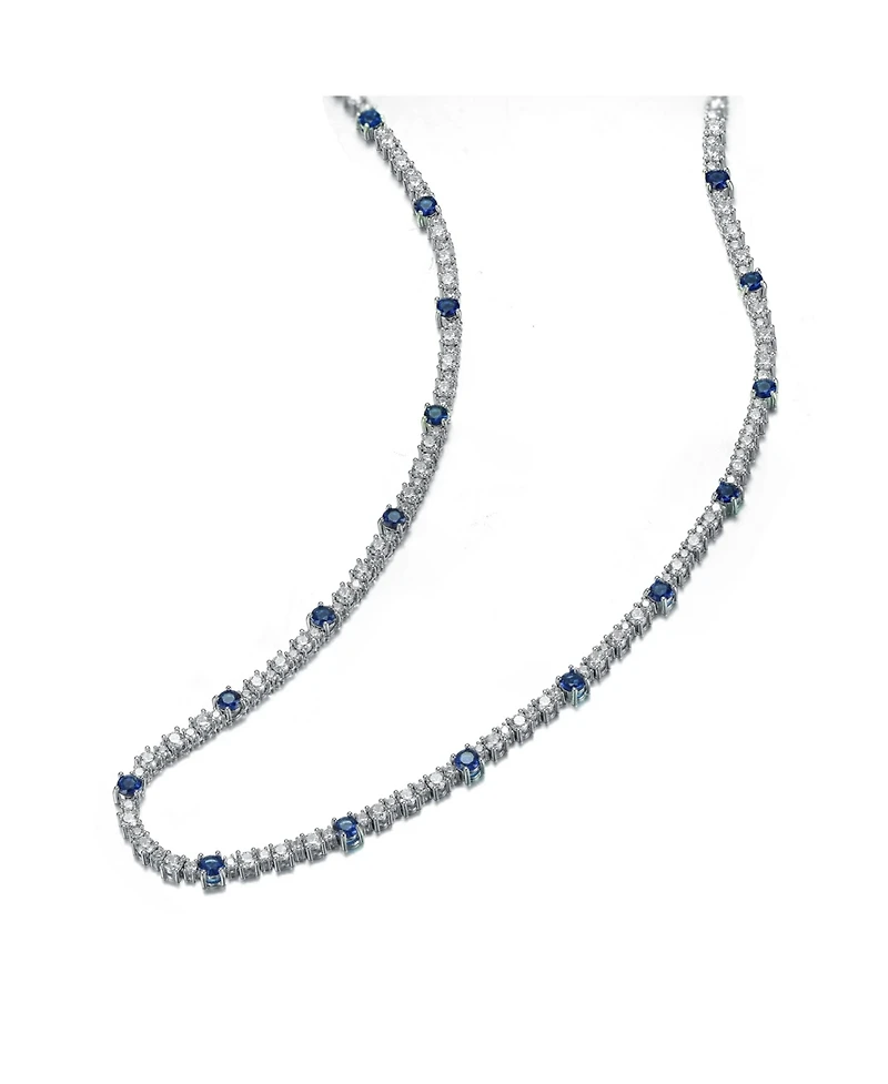 White Gold Plated Clear or Blue Sparkling Cubic Zirconia Tennis Chain Necklace