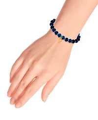 Macy's Sodalite Rondelle Beads and Dolphin Drop Beaded Gold Plated Stretch Bracelet