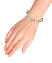 Macy's Blue Imperial Jasper Rondelle Beads and Turtle Drop Gold Plated Stretch Bracelet