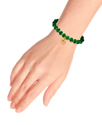 Macy's Blue Imperial Jasper Rondelle Beads and Turtle Drop Gold Plated Stretch Bracelet