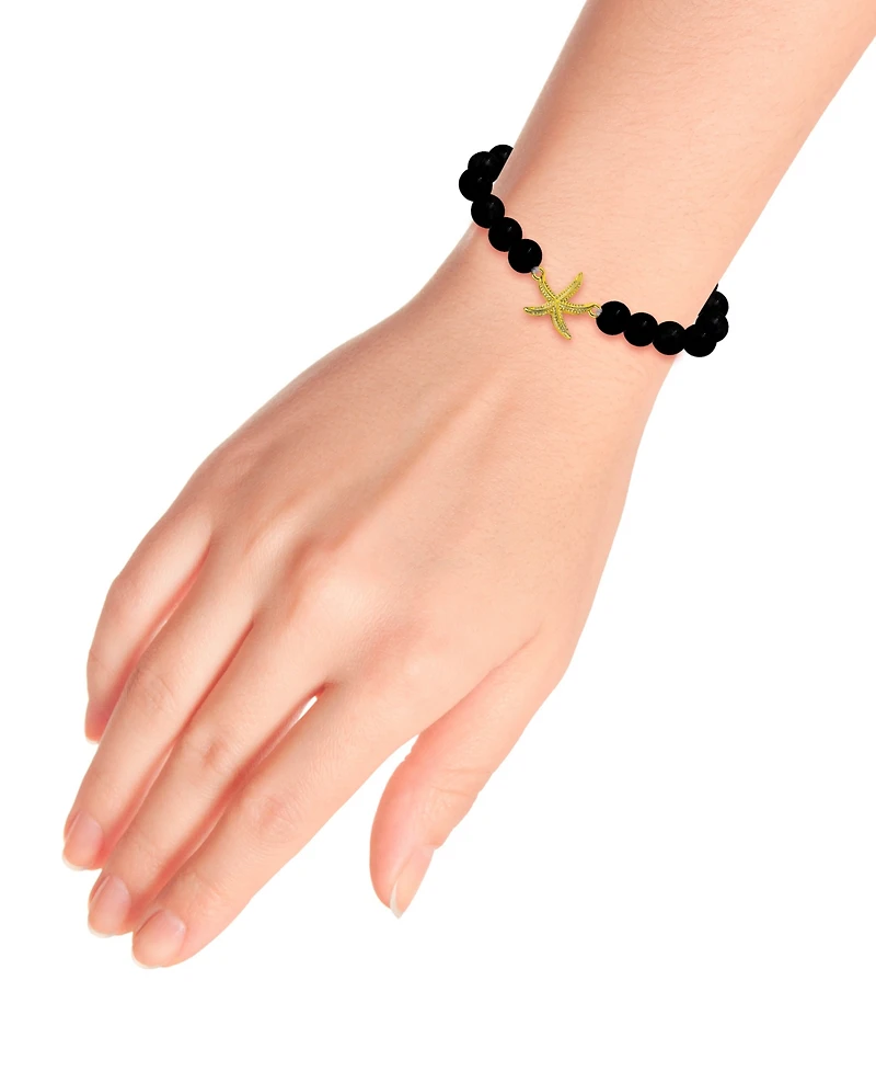 Macy's Picture Jasper Beads and Starfish Charm Gold Plated Stretch Bracelet