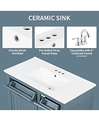 Casainc Freestanding Bathroom Vanity with Ceramic Sink Flip Drawers and Adjustable Shelf