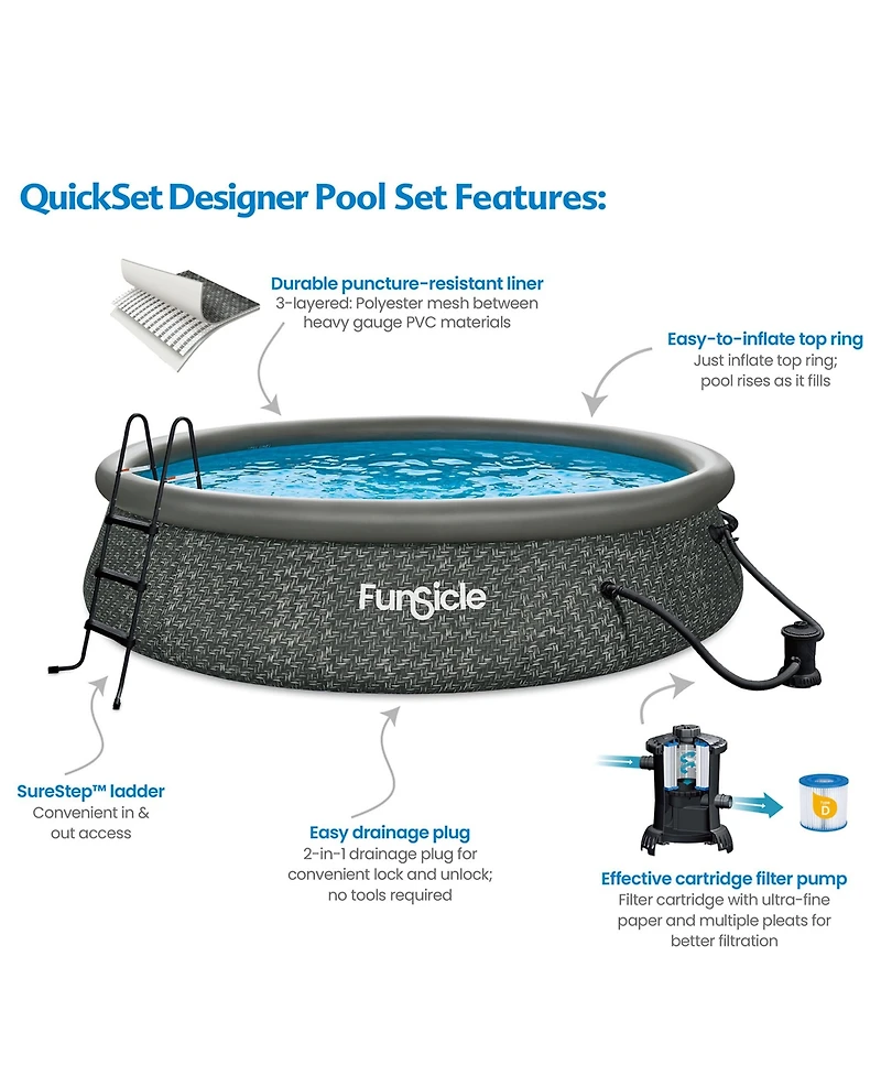 Funsicle 14' x 36" QuickSet Ring Top Above Ground Swimming Pool, Herringbone