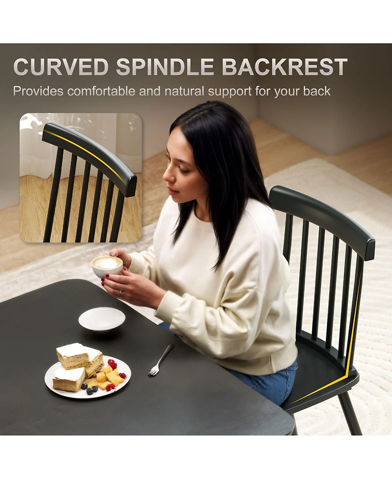 Homcom Dining Chairs Set of 2, Farmhouse Rubber Wood Kitchen Chairs