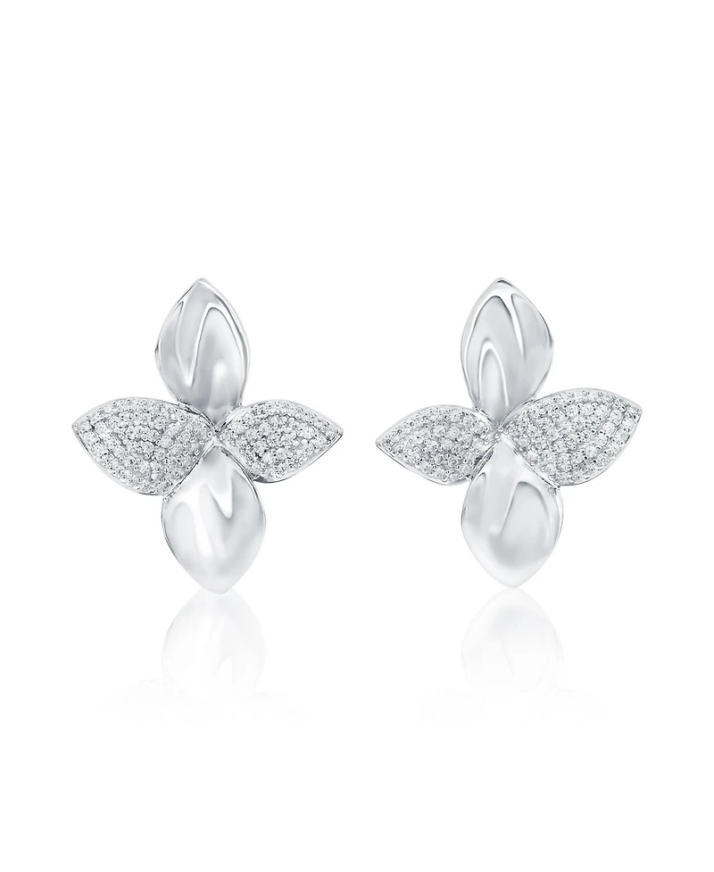 Suzy Levian New York Sterling Silver Cubic Zirconia Pave Abstract Flower Drop Earrings, 26mm