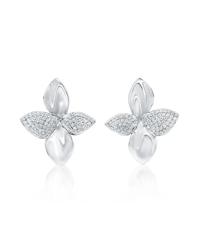 Suzy Levian New York Sterling Silver Cubic Zirconia Pave Abstract Flower Drop Earrings, 26mm