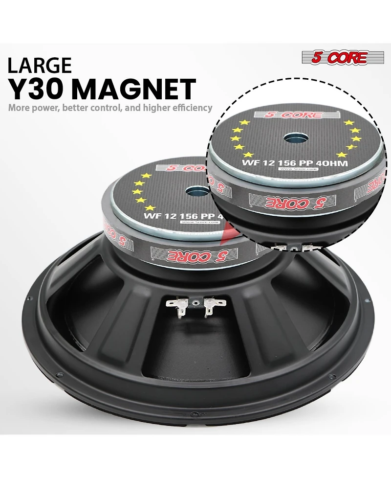 5 Core 12 Inch Woofer 400W Car Subwoofer 4Ohm Replacement Deep Sub w Poly Cone - Wf 12 156 Pp 4OHM