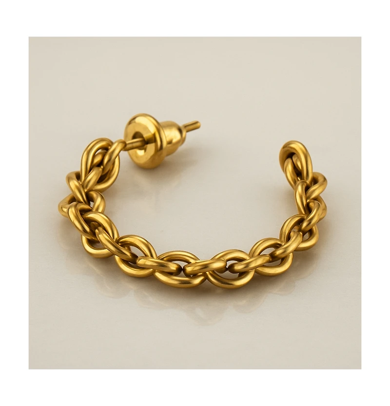 Rebl Jewelry 18K Gold Plated Interlocked Chain Hoop Earrings