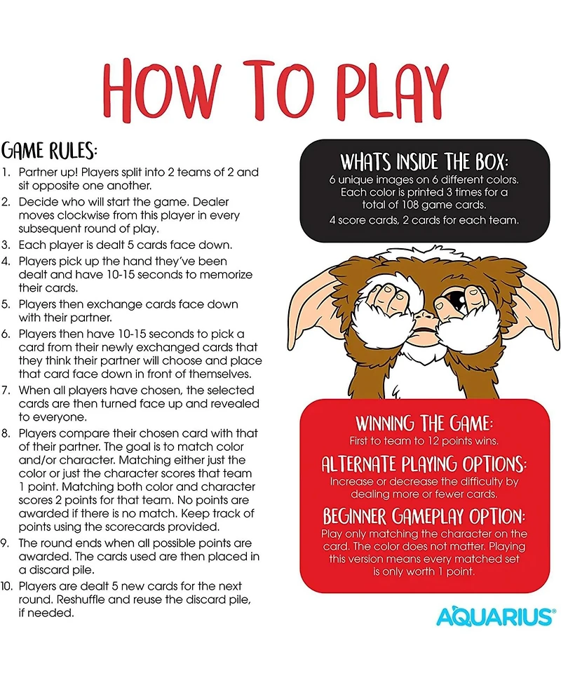 Nmr Distribution Gremlins Memory Master Card Game