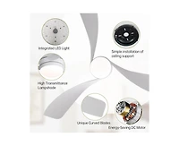 Sofucor 52-inch Modern White 3-Blade Flush Mount Ceiling Fan with Led Light and Remote Control